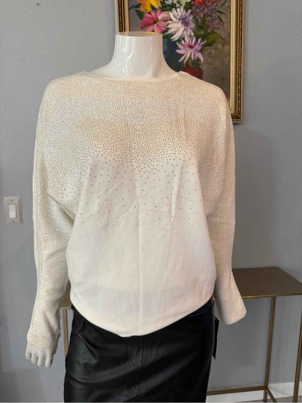 Embellished Cream Crewneck Sweater